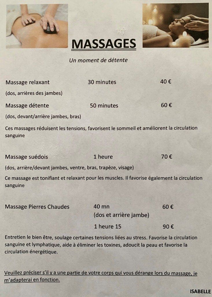 Prestations massage sur rendez-vous